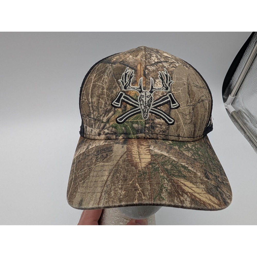 Stihl Outfitters Camo Trucker Hat Deer Skull Crossed Axes Snapback Mesh Cap